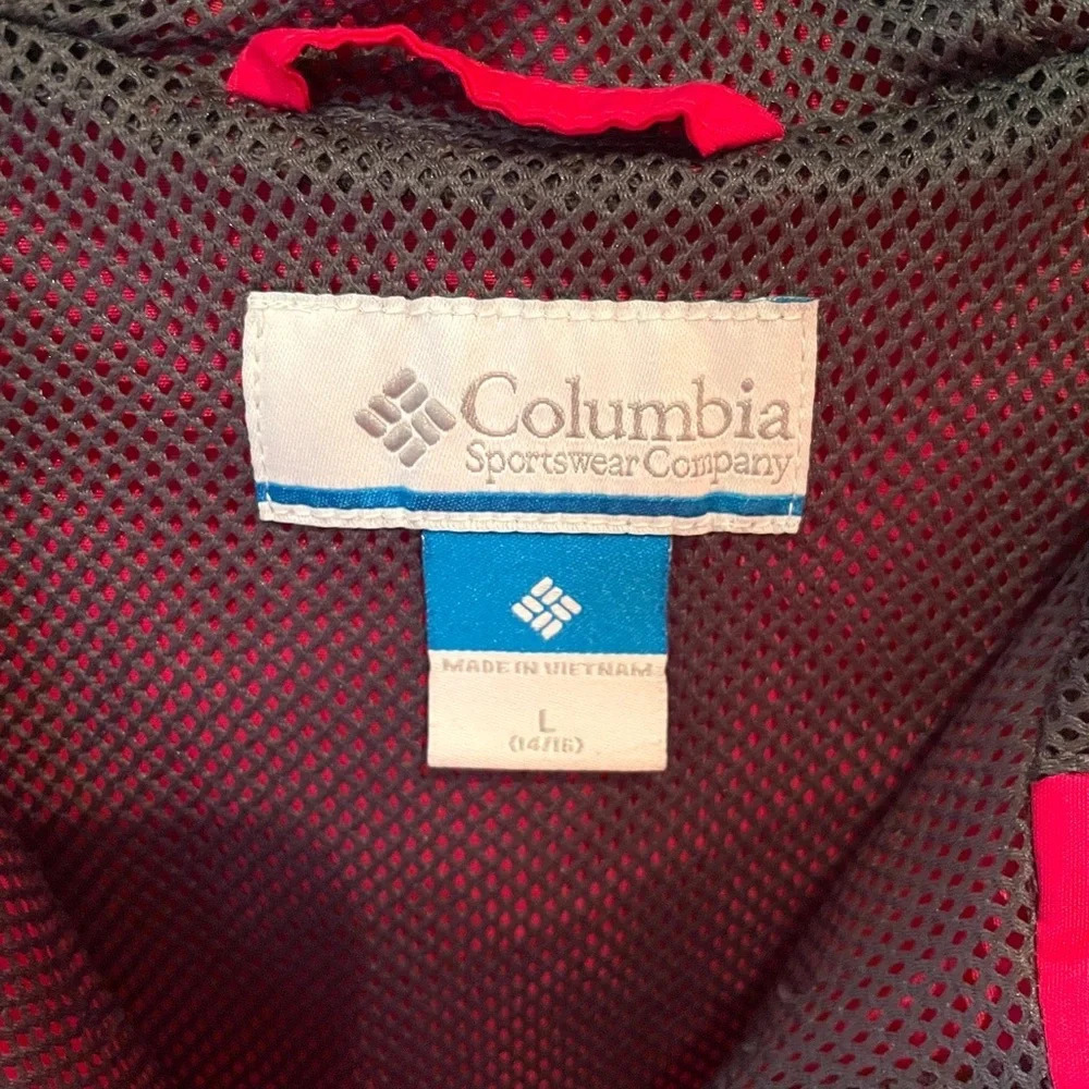 Columbia girls hooded windbreaker jacket full zip SZ L pink gray - Picture 4 of 13
